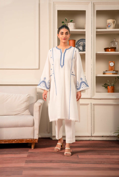 2 Piece Embroidered Linen Suit