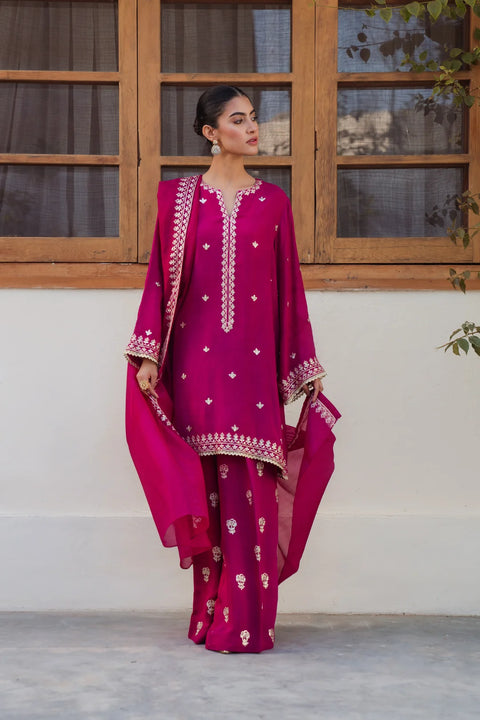 3 Piece Linen Embroidered Suit