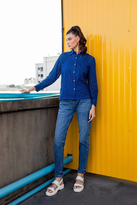 Schiffli Button-up Shirt - Brands Bazaar