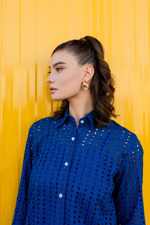 Schiffli Button-up Shirt - Brands Bazaar