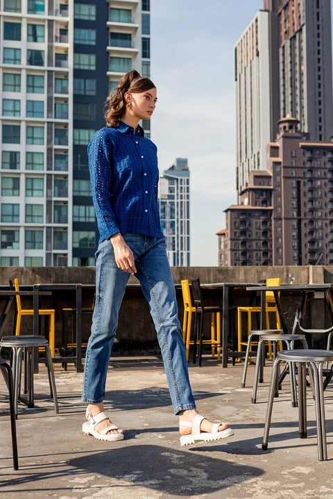 Schiffli Button-up Shirt - Brands Bazaar